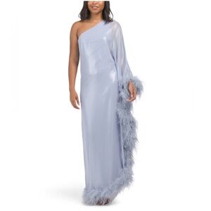 One shoulder feather trim kaftan gown